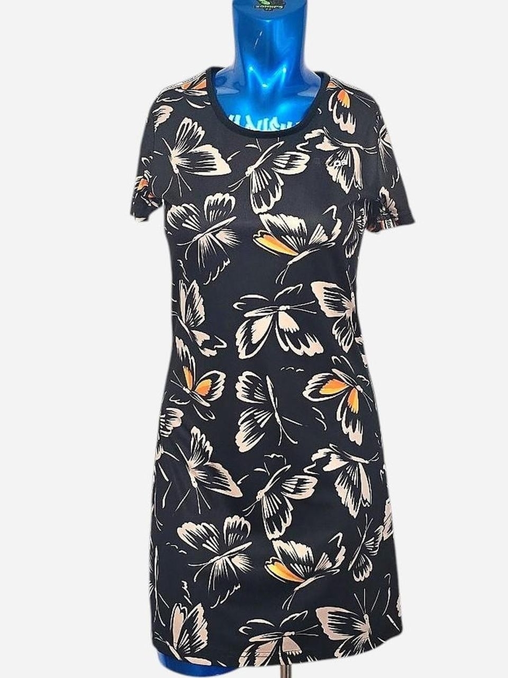 adidas Black Mini Dress with White and Orange Butterfly Print